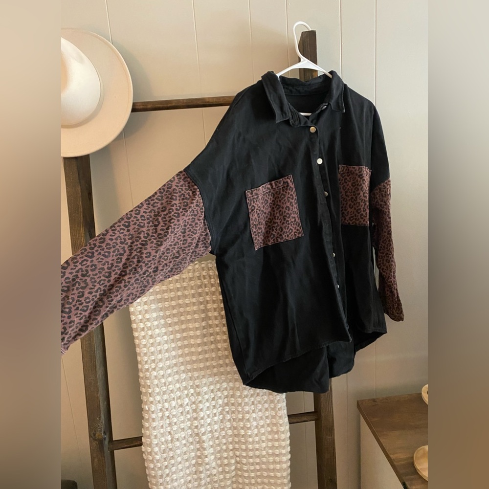 Black and cheetah print denim jacket